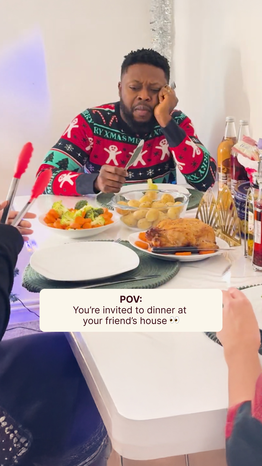 Instagram post by @kalybos1 for Sendwave. Caption reads: POV: You’re invited to dinner at your friend’s....