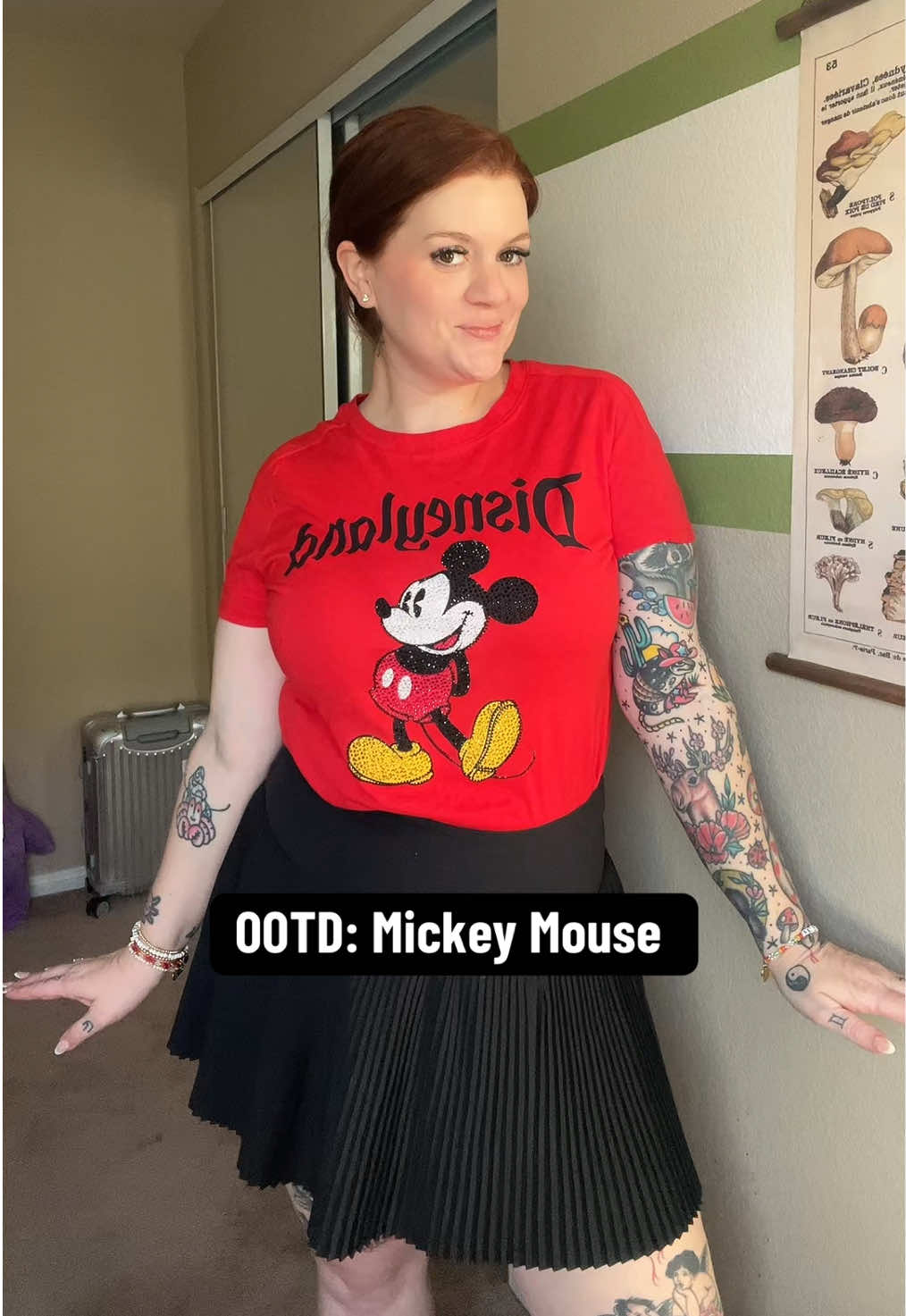 TikTok post by @sydredhead for VIVAIA. Caption reads: My outfit inspiration today was Mickey 🐭/ Minnie....