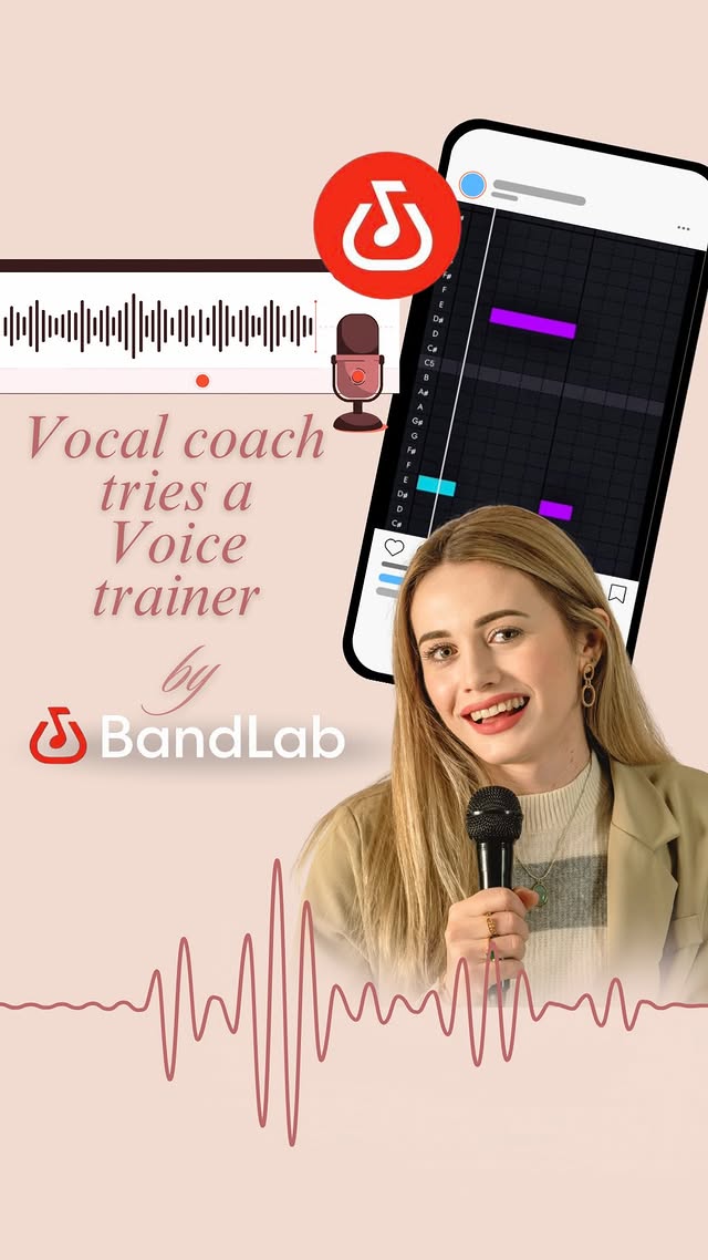 Instagram post by @valeriia_vocalcoach for BandLab. Caption reads: Testing out a new Voice Trainer from @bandlab....