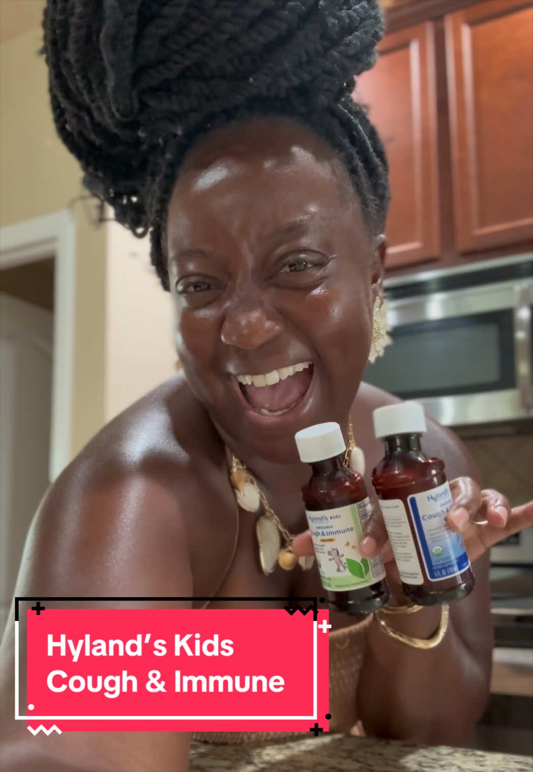 TikTok post by @lakemab for Hyland's Naturals. Caption reads: It’s what works for my house! We keep it in the....