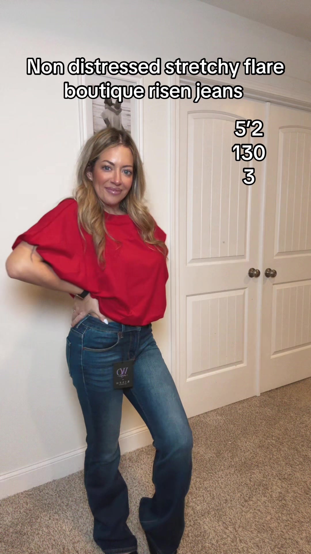 TikTok post by @nicole15xo for Wild Oak Boutique. Caption reads: @Wild Oak Boutique non distressed flare risen....