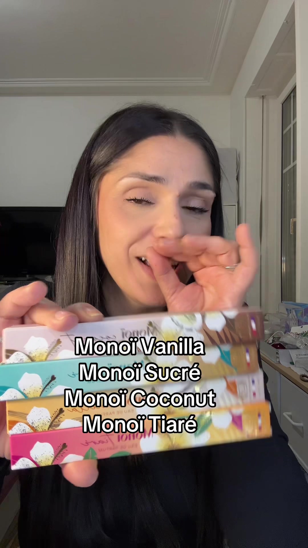 TikTok post by @sirin_v_beauty for Aprizo. Caption reads: @APRIZO #parfum #monoi #monoï #parfumviral [...].