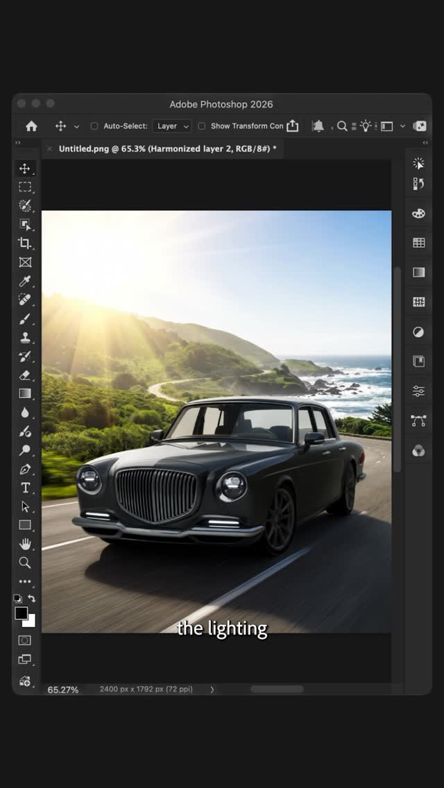 Instagram post by @gvsser for Adobe Photoshop. Caption reads: [...] scene's perspective perfectly. 🤯....