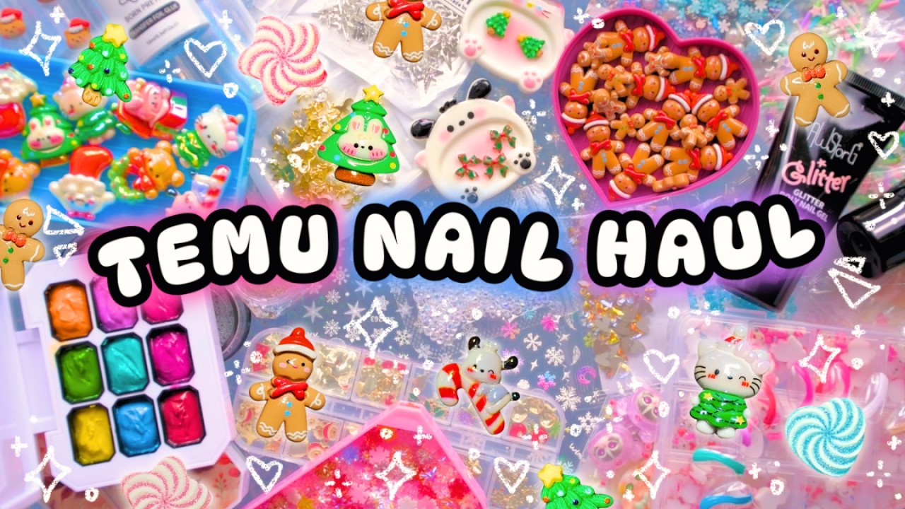 YouTube post by @TheAnneElizabeth for Bornpretty. Caption reads: ⋆₊˚❄️ Epic $200 Temu Nail Haul!! 🌈 (Christmas....