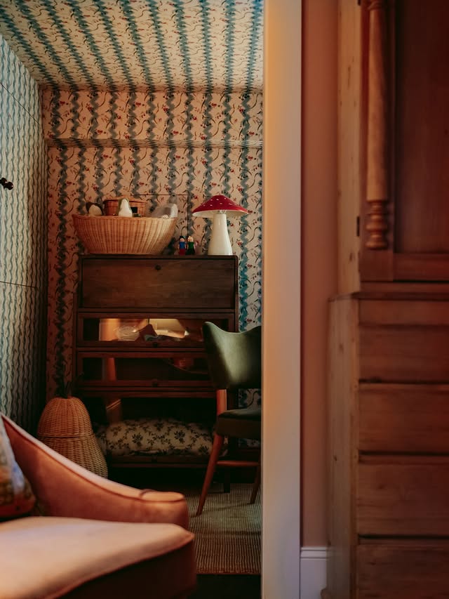 Instagram post by @chalkwhitearrow for West Elm. Caption reads: First rainy day basement reveal photos ☔️✨This....