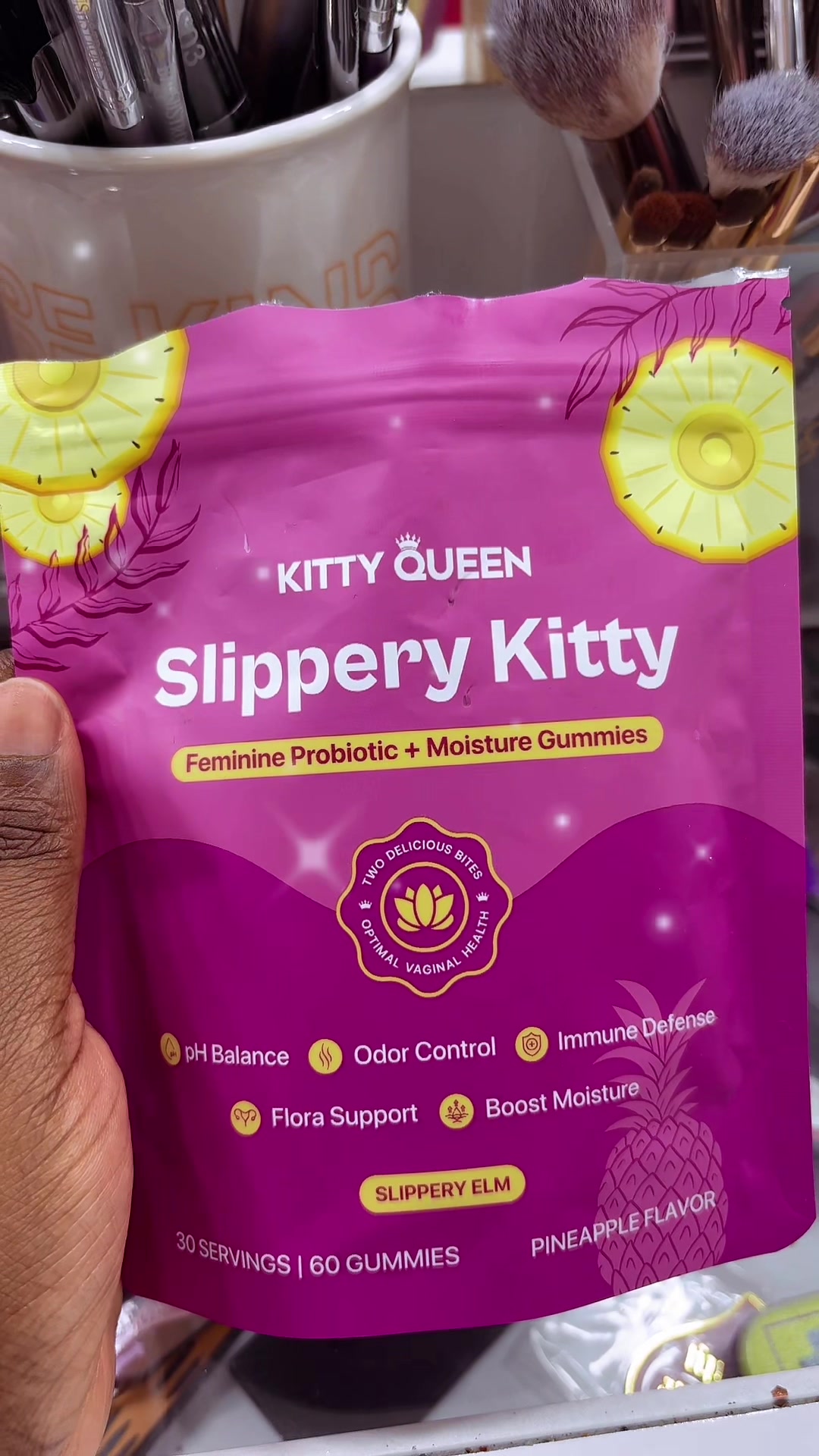 TikTok post by @indiamua365 for KittyQueen. Caption reads: @KittyQueen has sent me the slippery kitty gummies....