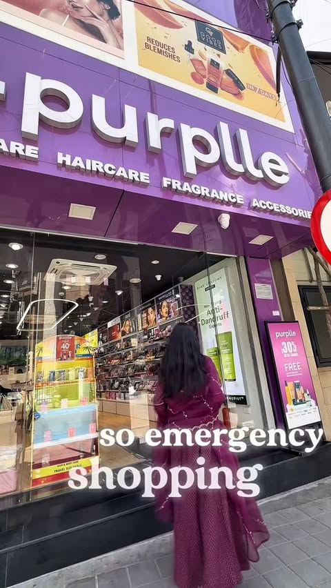 Instagram post by @behara.sweshika for Purplle. Caption reads: [...] lips, skincare, fragrance & haircare —....
