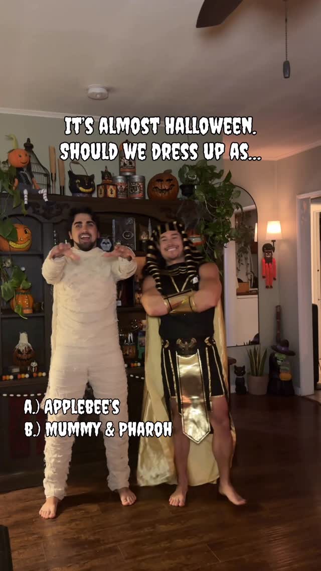 Instagram post by @coltontran for Halloween Costumes. Caption reads: Comment ur favorite! a, b or c? 🎃 Thanks....