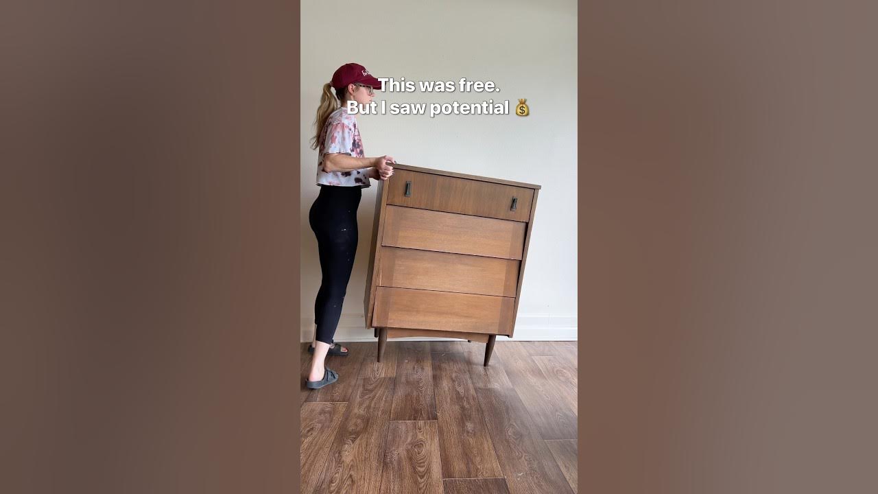 YouTube post by @refurbishedish for SurfPrep sanding. Caption reads: I can never say no to free mid century modern....