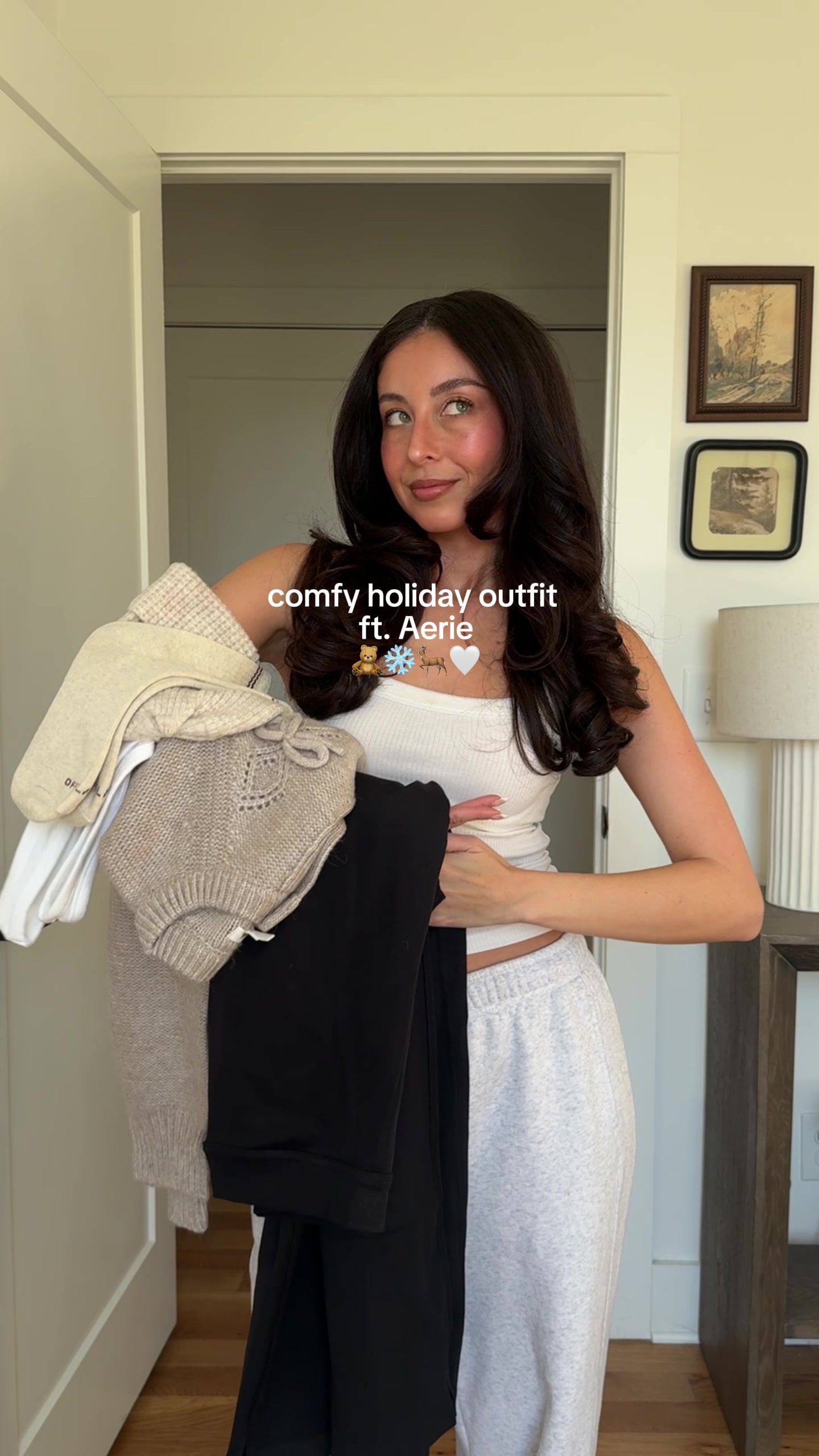 TikTok post by @brookejustine for Aerie. Caption reads: comfy outfits are in for holiday season @aerie....