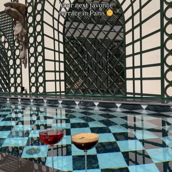 Instagram post by @saxhotelparis for Travel + Leisure. Caption reads: Discover Le Jardin Sax, the elegant hidden terrace....