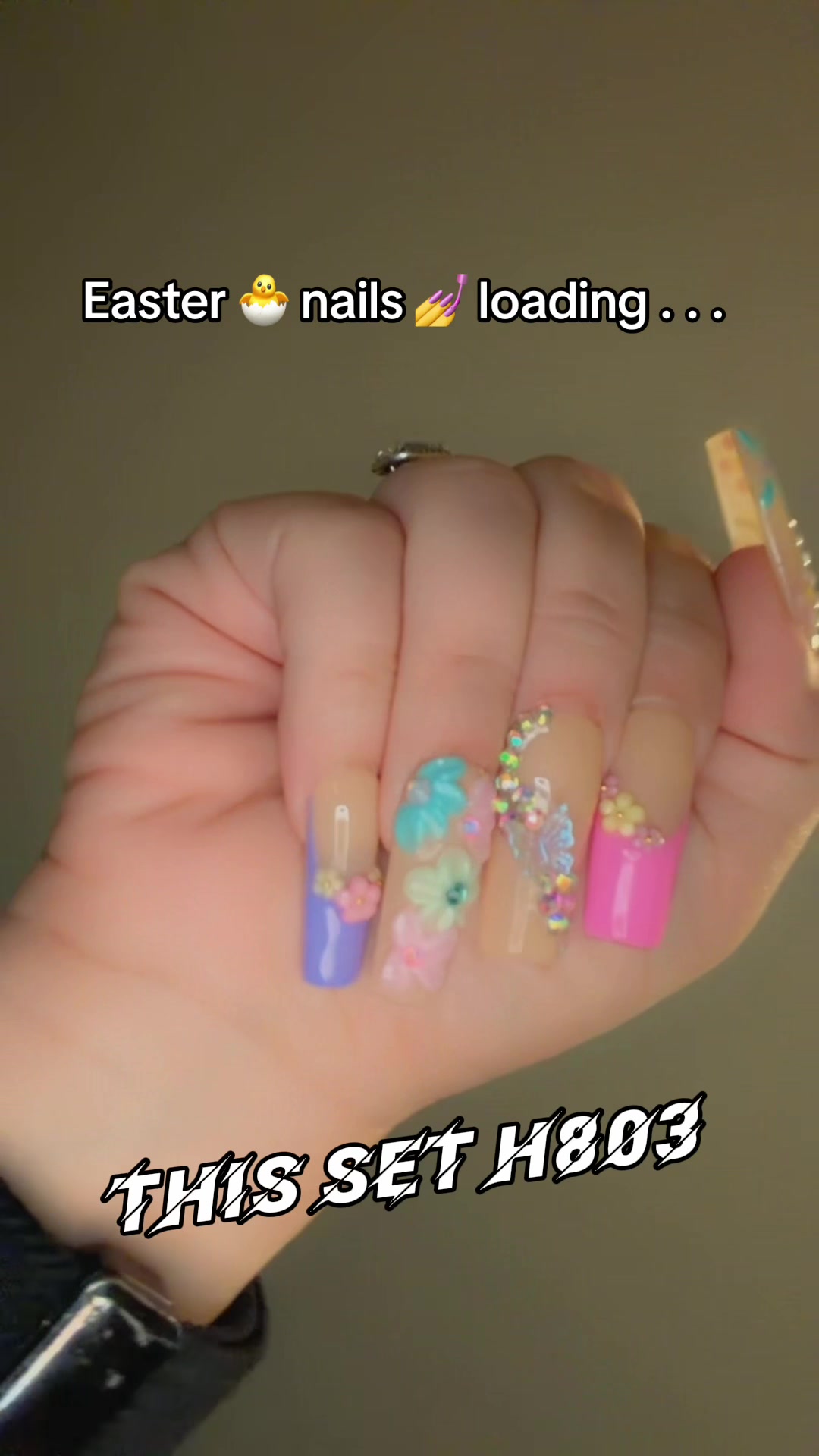 TikTok post by @lindura11.11 for LOVFUL. Caption reads: [...] nails loading … This set H803 #easter....