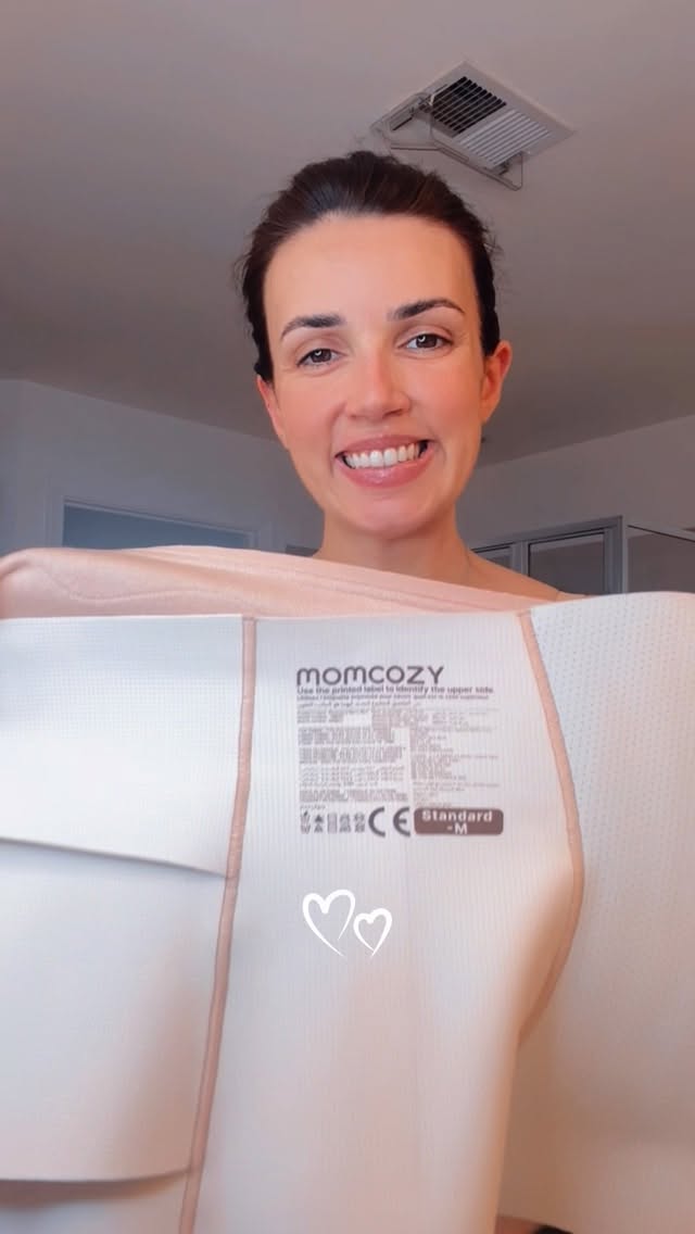 Instagram post by an influencer for Momcozy. Caption reads: [...] with a little comfort from @momcozy 🤍 The....
