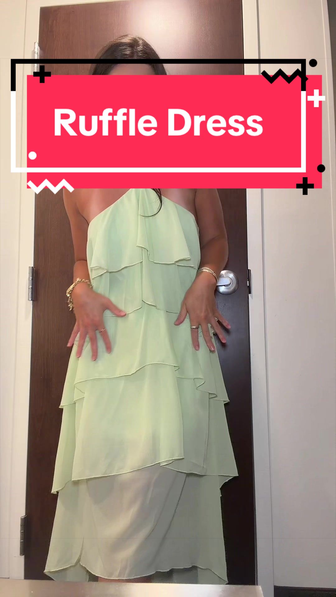 TikTok post by @kerrypiee for Aprilake. Caption reads: Loves these ruffles 💚⏳✨ @Aprilake #dress....