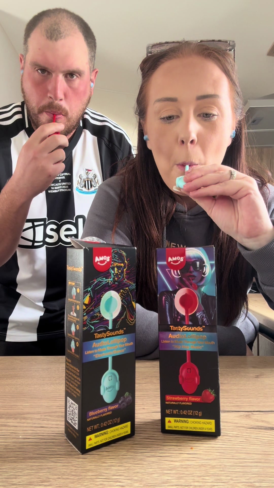 TikTok post by @hughesfamily812 for Amos Sweets. Caption reads: [...] #sweets #musiclollipop #tiktokshop @AMOS....