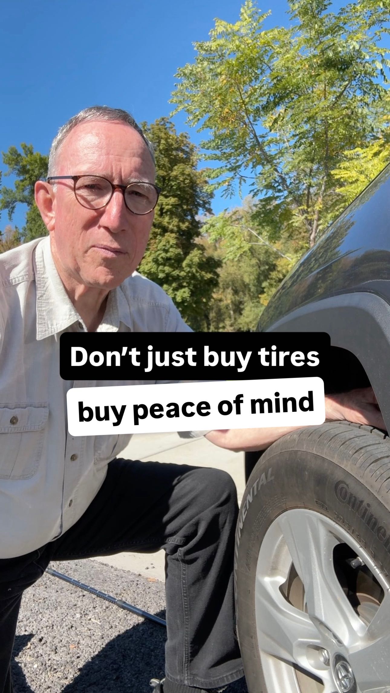 Instagram post by @thecarcarecouple for Continental Tire. Caption reads: We’re all for PEACE OF MIND on the road and you....