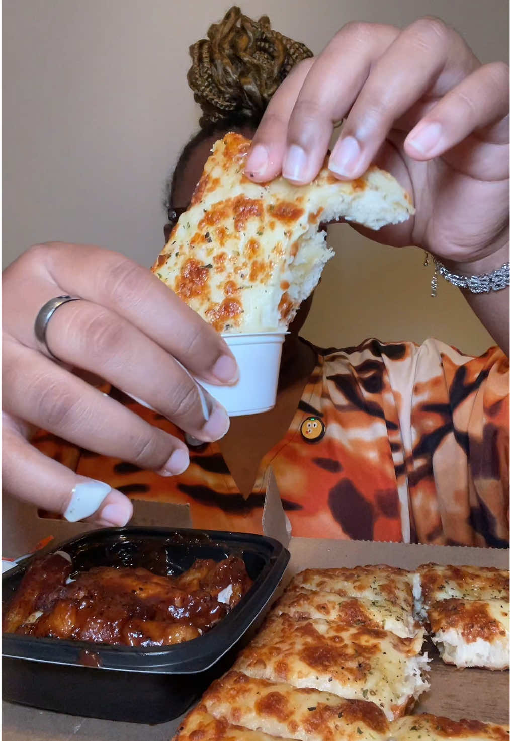 TikTok post by @itsriyma for Little Caesars. Caption reads: Hollon @Little Caesars 👀😏 These wings looking....