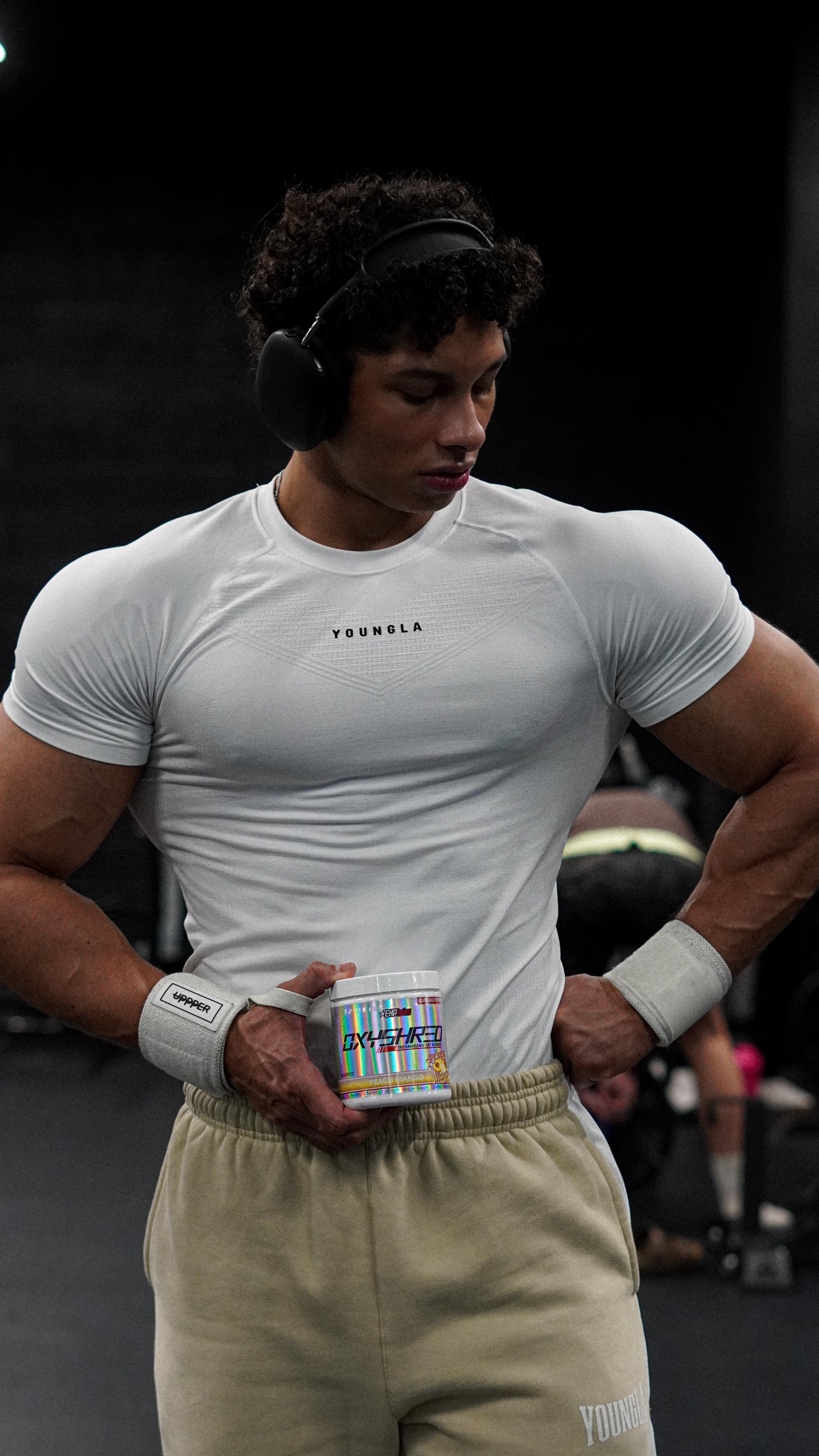 Instagram post by @gainsbydre_ for EHPlabs. Caption reads: Supplement Non-Negotiables 😤

EHP Labs Black....