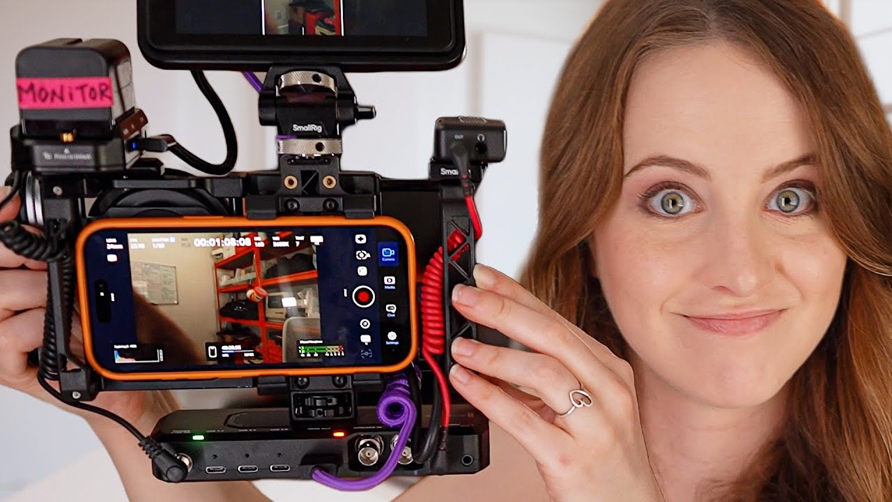 YouTube post by @saradietschy for PolarPro. Caption reads: My Overkill iPhone 17 Pro Video Rig.