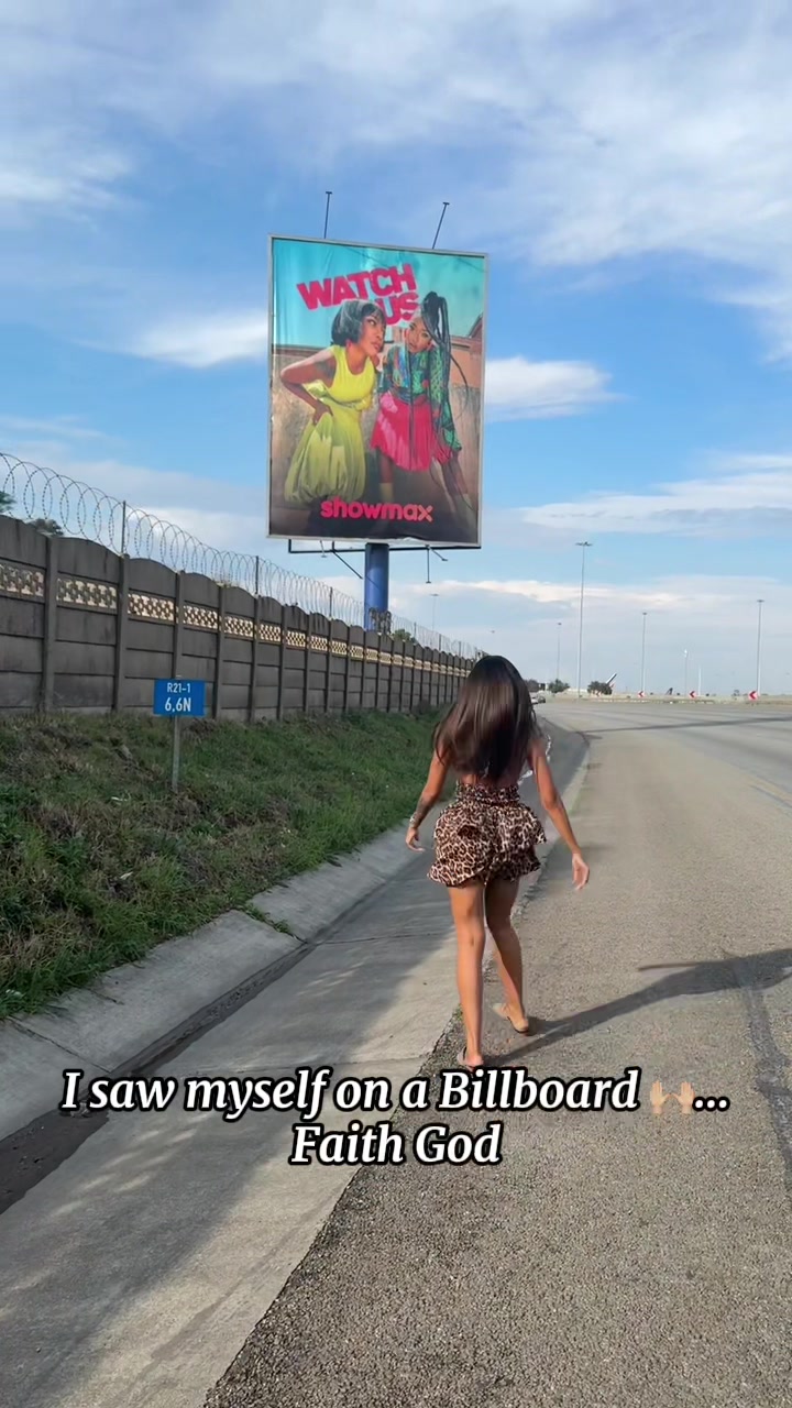 TikTok post by @happyhermajesty for Showmax. Caption reads: Guess who I saw on the billboard....