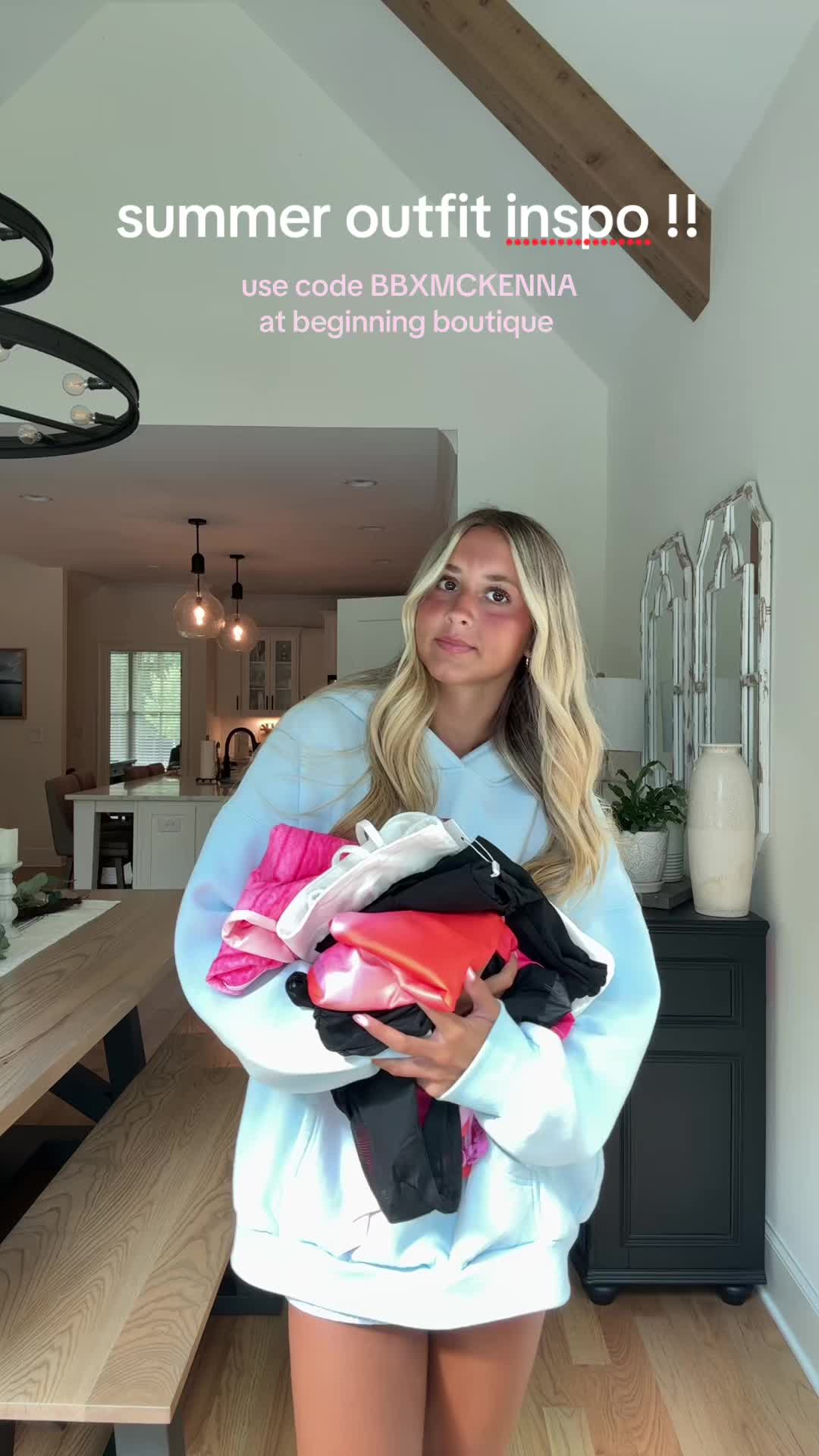 TikTok post by @mckenna.west for Beginning Boutique. Caption reads: try on haul!! @Beginning Boutique #fyp #haul....