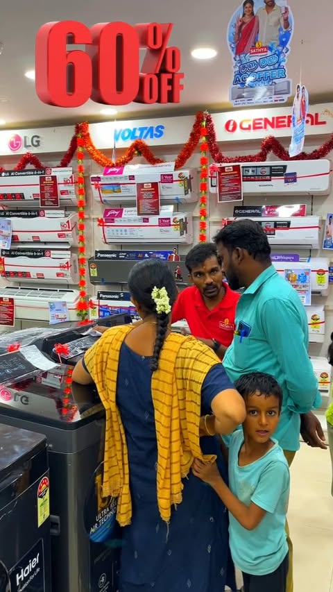 Instagram post by @journey_with_yasar_madurai for Sathya Retail. Caption reads: [...] @shoutout_campus #tamilnewyearsale....