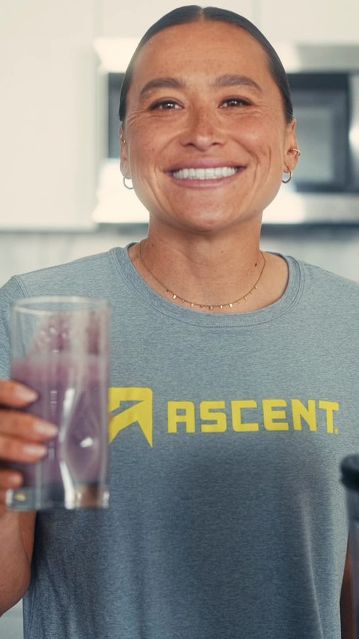 Instagram post by @rileythree for Ascent Protein. Caption reads: My Very Berry Vegan Protein Shake featuring....
