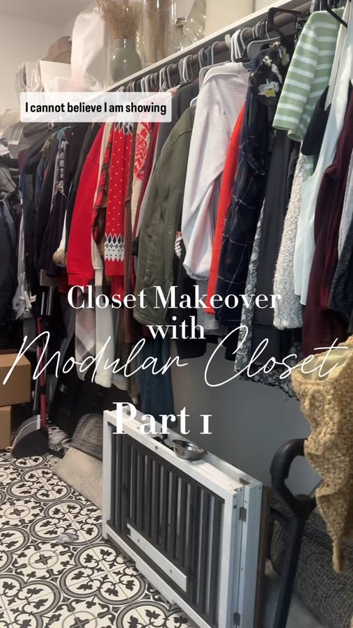 Instagram post by @touchesofwood_lexi for Modular Closets. Caption reads: [...] closet together and organized with....