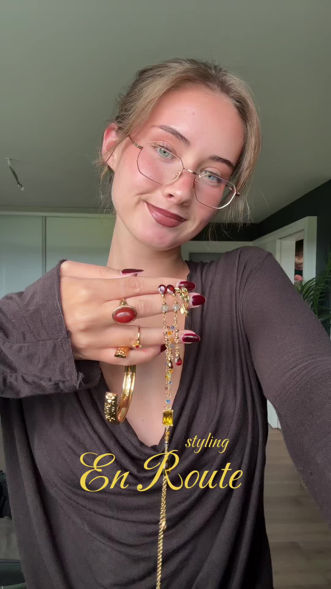 TikTok post by @maiahfleetwood for En Route Jewelry. Caption reads: [...] is complete without accessories 🧚 @en route....