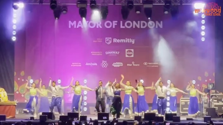 Instagram post by @bollywooddanceschool.uk for Sony Music. Caption reads: BIJURIA fever spreads at London’s Biggest Diwali....