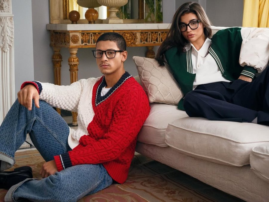 Instagram post by @emilio_sakraya_ for Safilo Group. Caption reads: Work smart. Get things done. 
@tommyhilfiger....