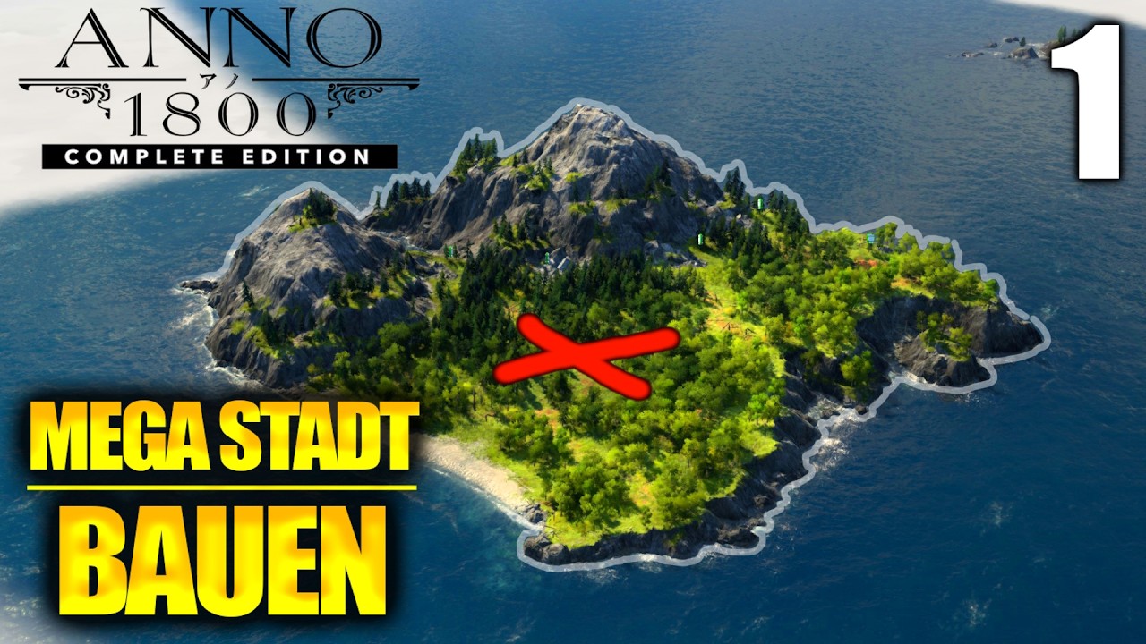 YouTube post by @BeamLPP for Ubisoft. Caption reads: Ich baue eine Stadt in Anno 1800 mit allen DLCs |....