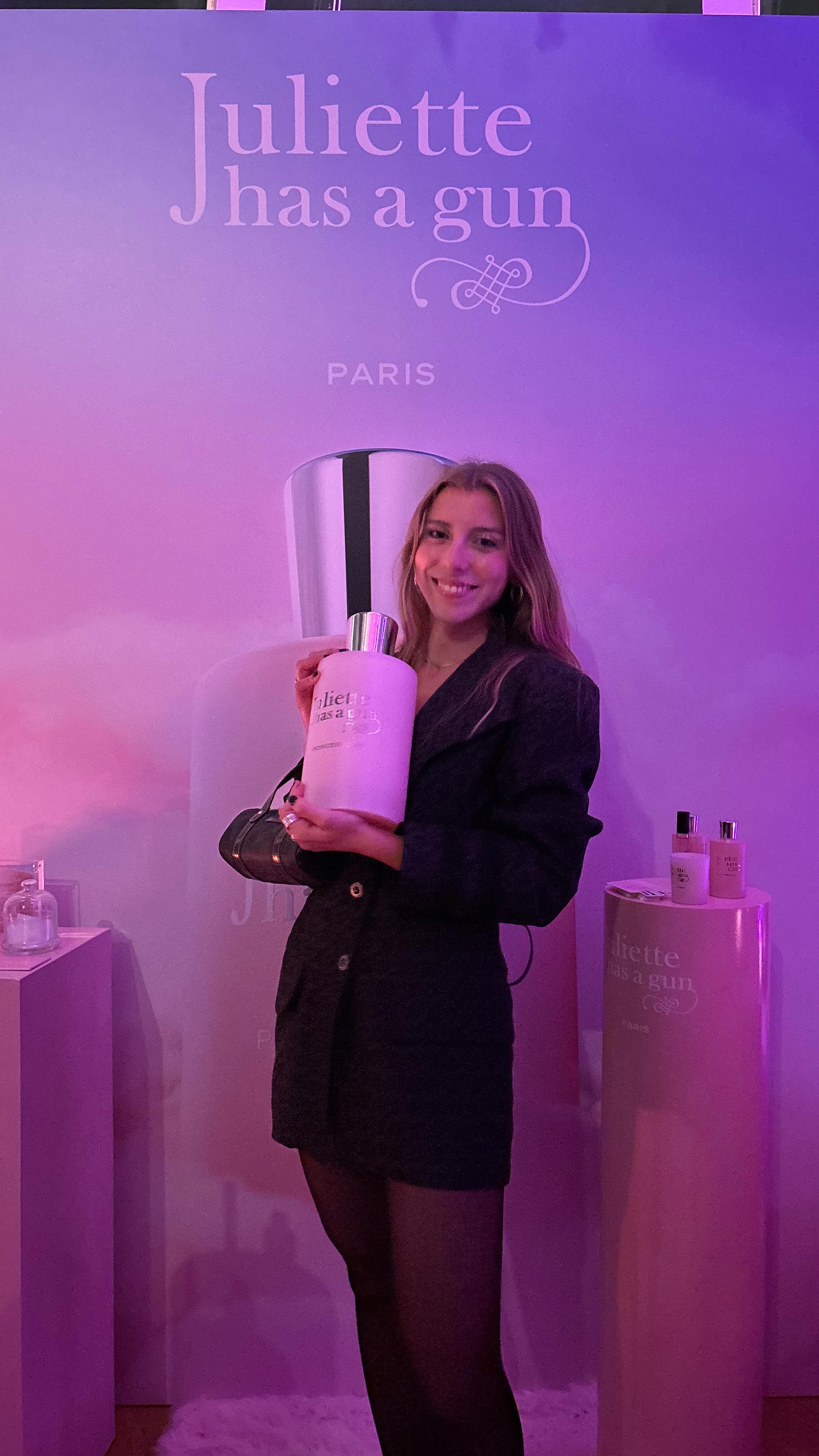 Instagram post by @taraparfume for Juliette has a gun. Caption reads: parfum doudou 🧸🎀🫧 Powder Love de....