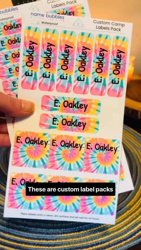 Instagram post by @oakleytwinsjourney for Name Bubbles. Caption reads: [...] Be Prepared for Summer Camps with....