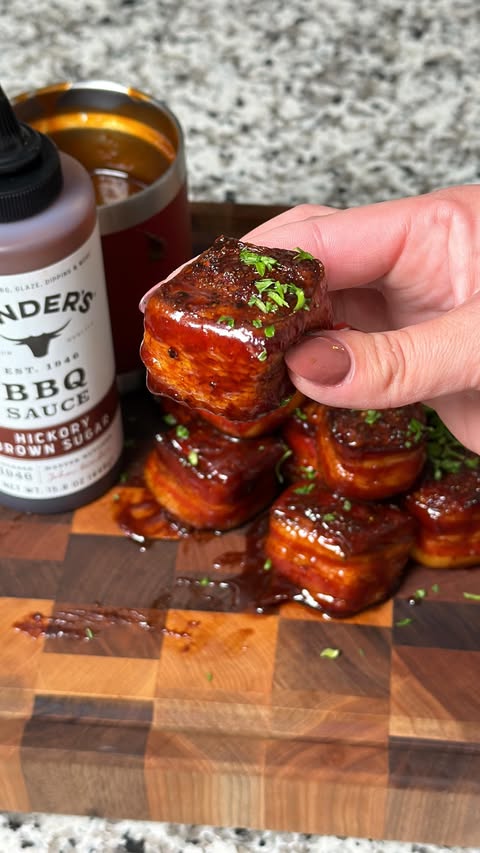 Instagram post by @marriedtobbq for Kinder's. Caption reads: Hear me out… wrap your bacon in more bacon....