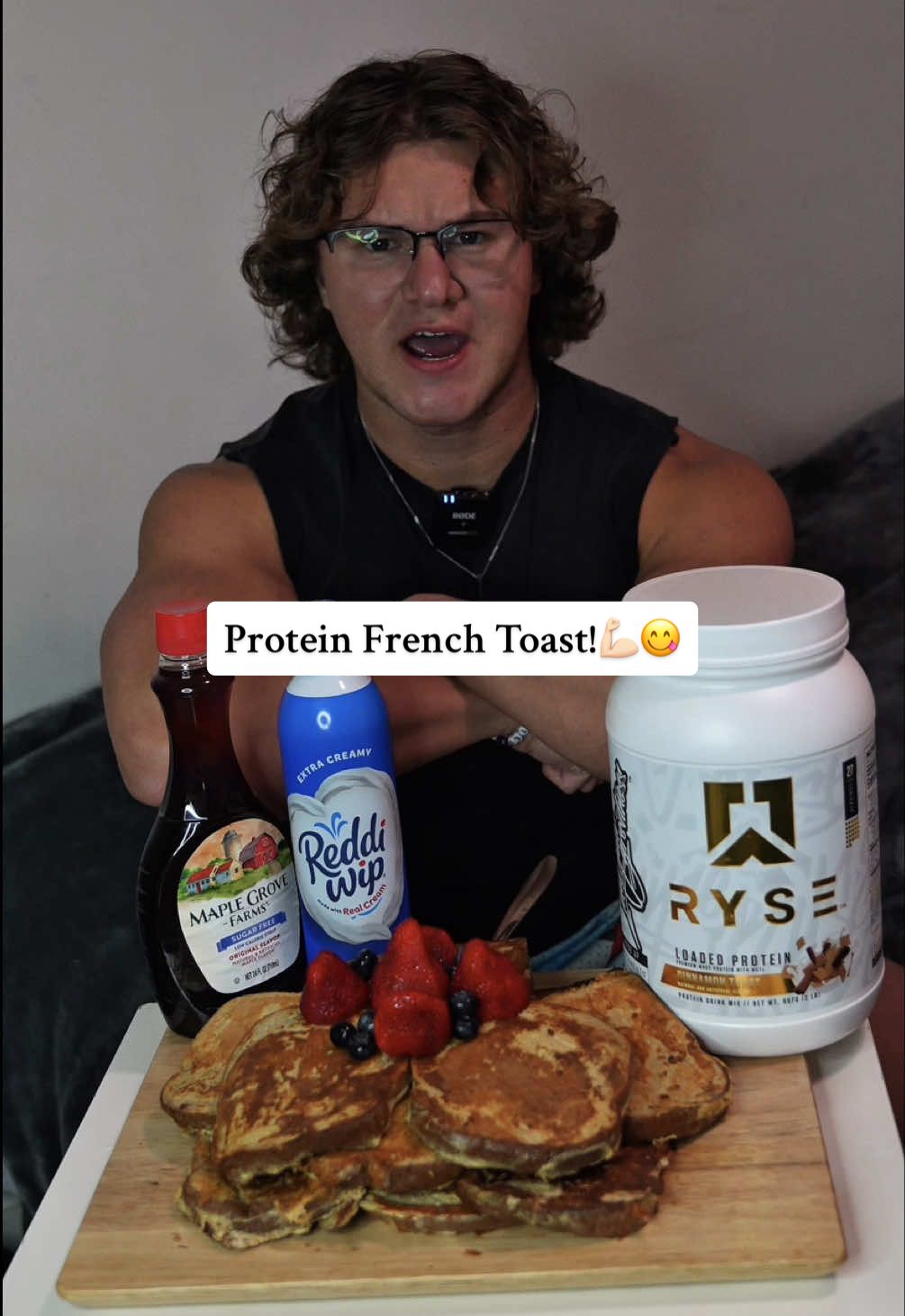 TikTok post by @cjspencerfit for RYSE Supplements. Caption reads: Protein French Toast!💪🏻😋  @RYSE Supplements....