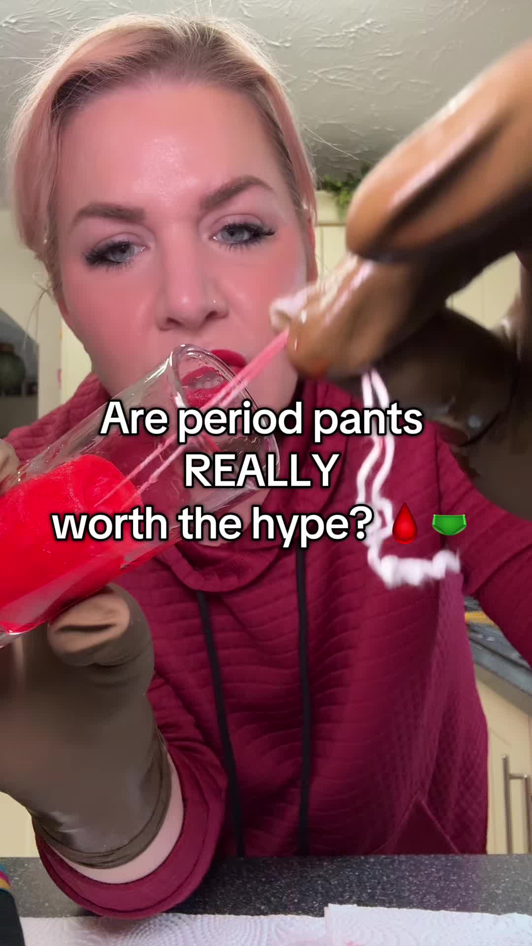 TikTok post by @sj.unfiltered for Here We Flo. Caption reads: [...] the absorbency in these period pants! @Here....