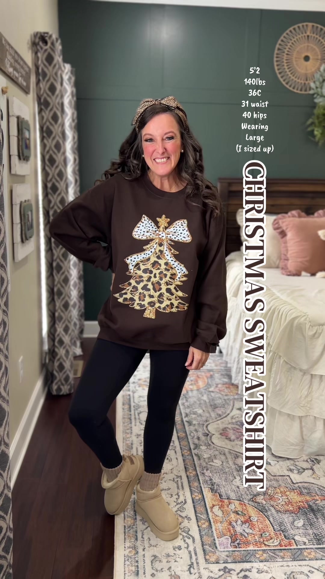 TikTok post by @thefreckledbrunette for Refinery Number One. Caption reads: [...] #christmasoutfit #leggingsoutfit @Refinery....