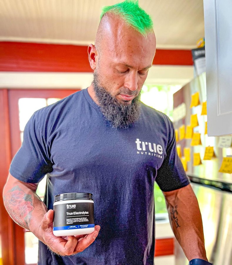 Instagram post by @thebodybuildingvegan for True Nutrition. Caption reads: Contest Prep Essentials with @Truenutrition 6.....