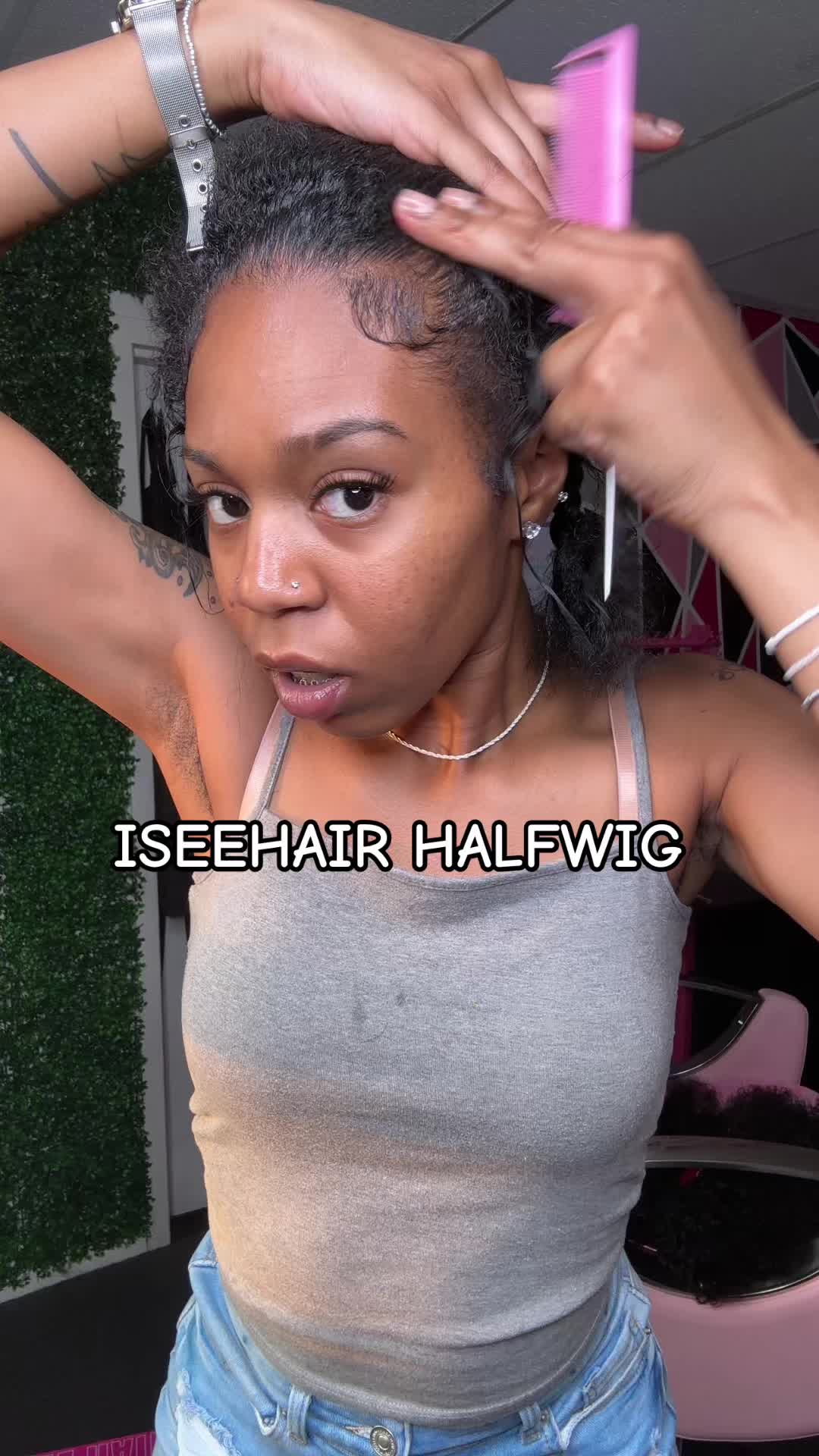 TikTok post by @aniya.laraye for ISEE HAIR. Caption reads: Easy Install Wear & Go Half Wig ✨ @ISEEHAIR....