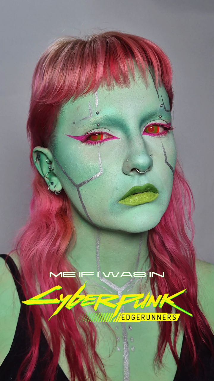 Instagram post by @nonaa_mua for Mehron Makeup. Caption reads: Halloween look 1 👻
Made my own Cyberpunk....