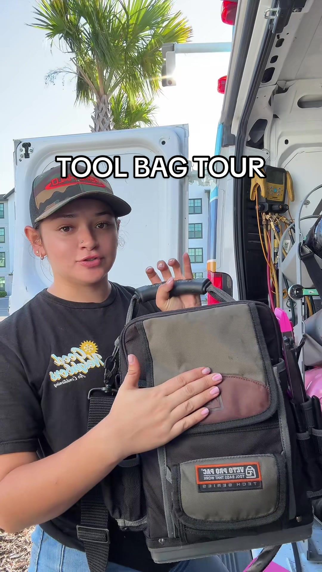 TikTok post by @lexi.quiroz for Milwaukee Tool. Caption reads: SERVICE BAG TOUR 👩🏻‍🔧 I have the MB3 Meter Bag.....