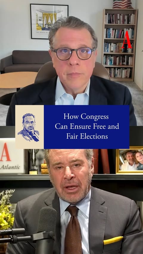 Instagram post by @davidfrum for The Atlantic. Caption reads: From national efforts against gerrymandering to....