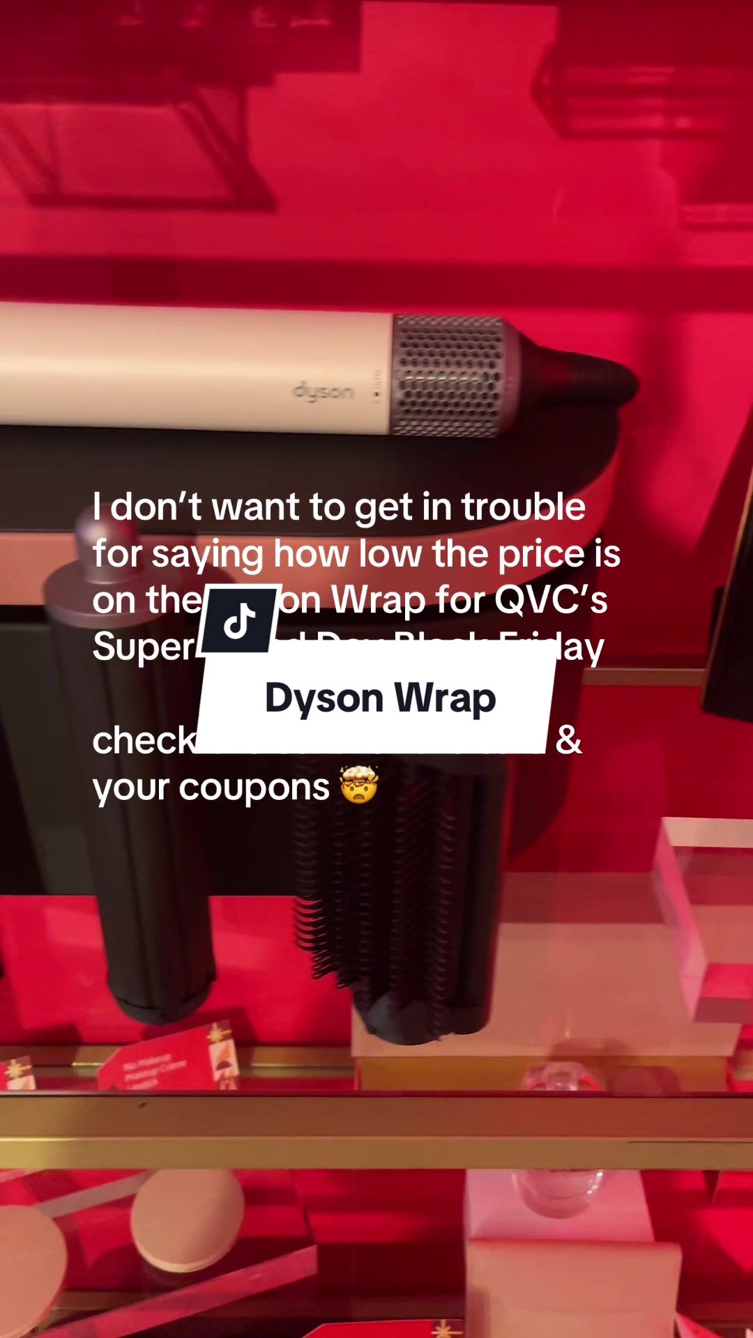 TikTok post by @the_pinder_home for QVC. Caption reads: & Free shipping!!! Insane price on the Dyson....