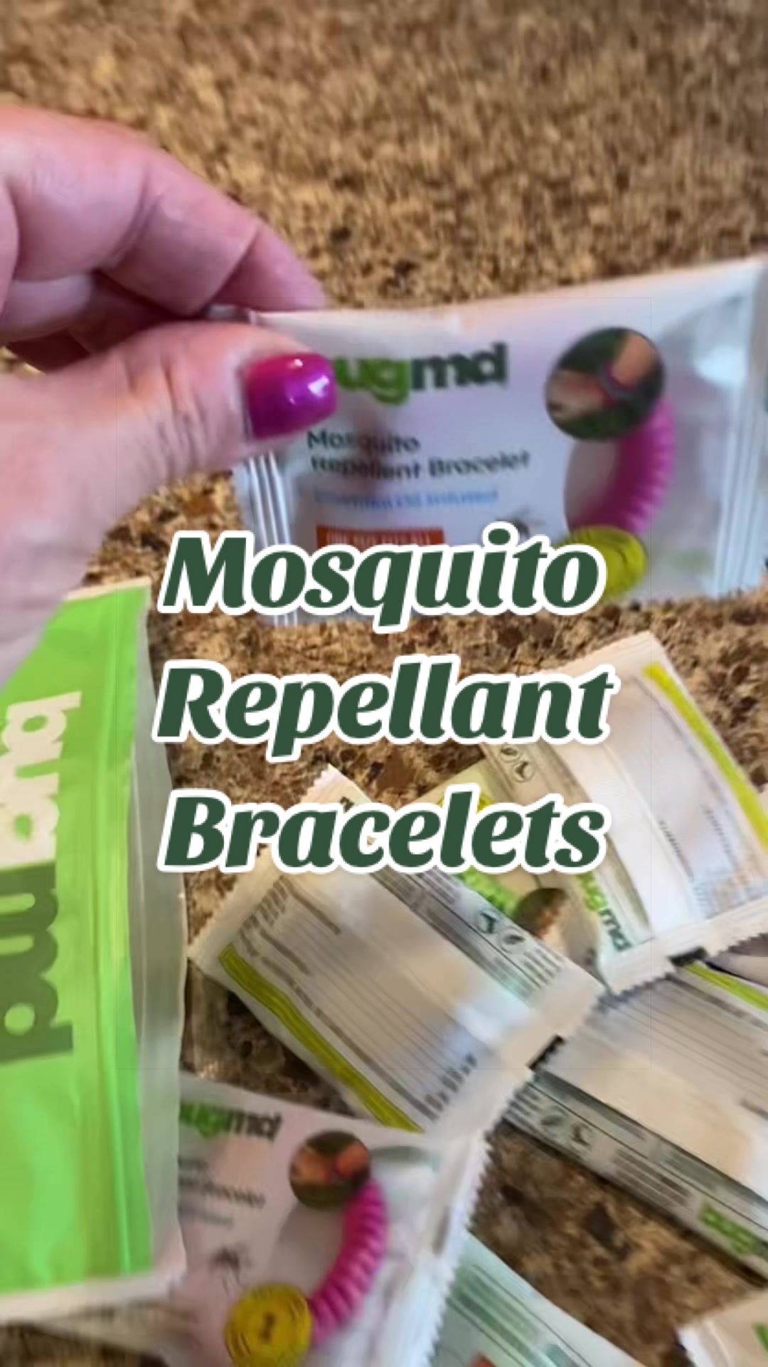 TikTok post by @mama5.finds for BugMD. Caption reads: [...] #mosquitorepellantbracelets @BugMD....