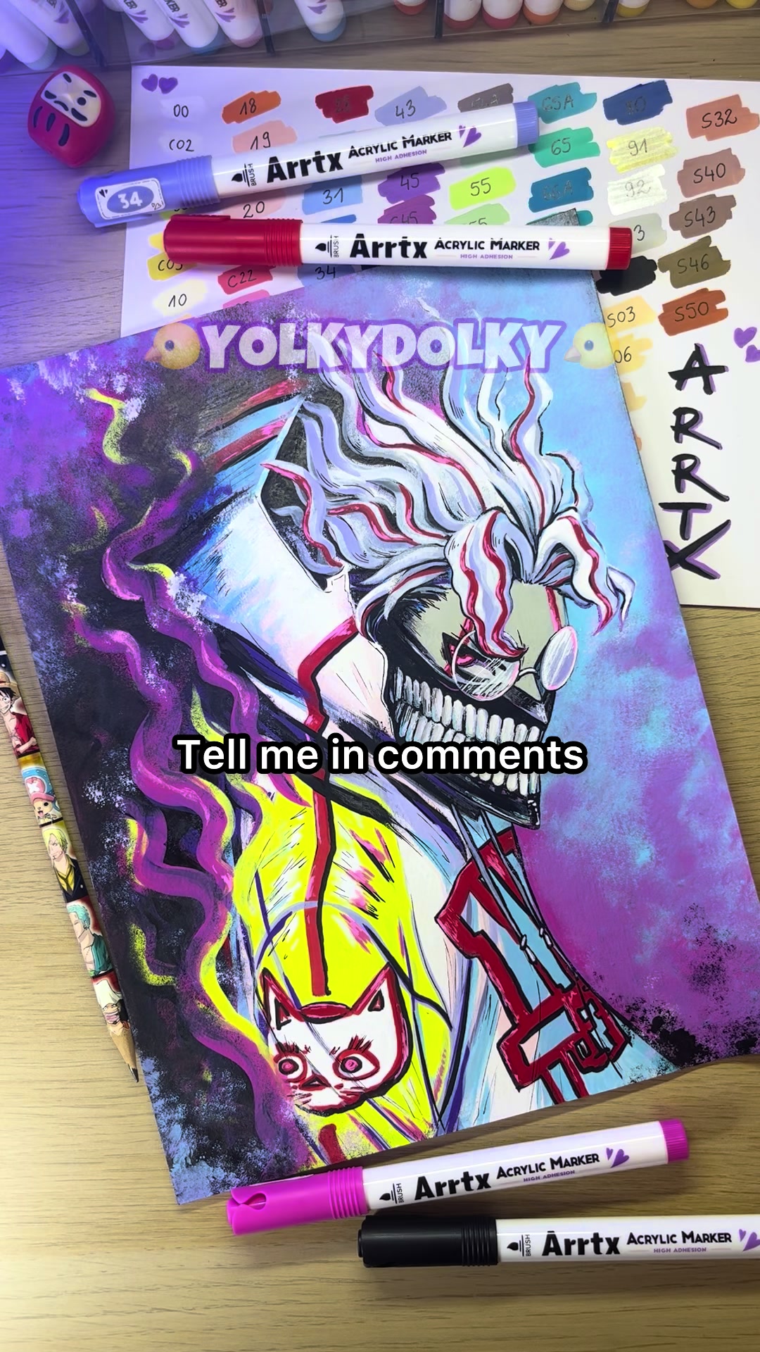TikTok post by @yolkydolky for Arrtx. Caption reads: Drawing using ARRTX Acrylic Markers! 🫟 Thank you....