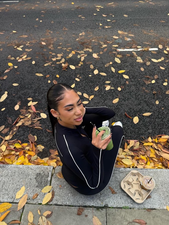 Instagram post by @mxxed for Astoria Activewear. Caption reads: Iced coffee in every season @astoria_activewear....