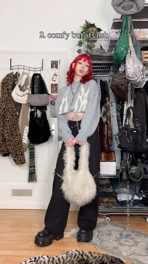 Instagram post by @r0ttenxangel for Nevstudio. Caption reads: [...] 😵‍💫 pants, bodysuit and sweater from....