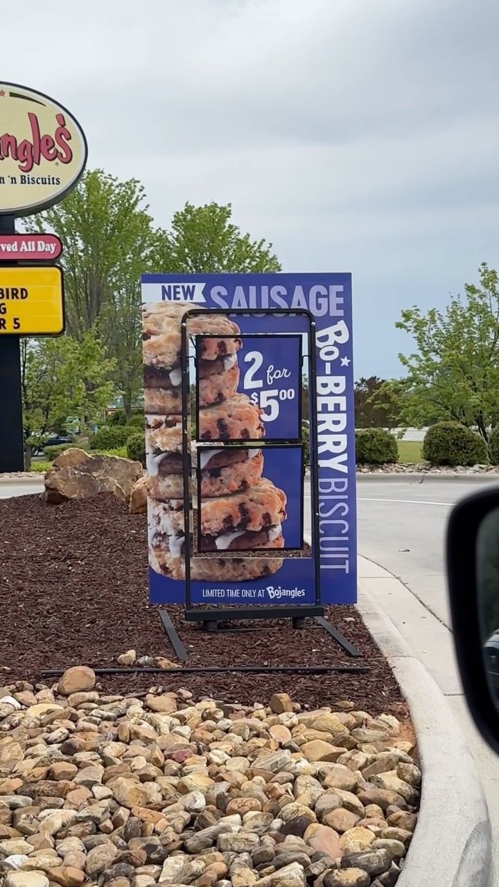 Instagram post by @jaskamreviews for Bojangles. Caption reads: Bojangles Has A New Sausage Bo-Berry Biscuit!🫐....