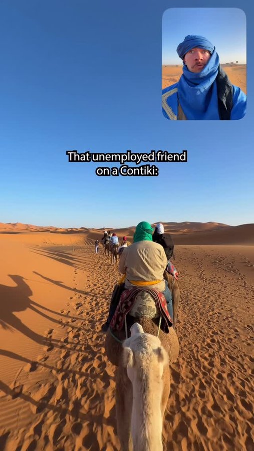 Instagram post by @itsnathanlust for Contiki. Caption reads: Always doing side quests 🐪 @contiki #morocco....